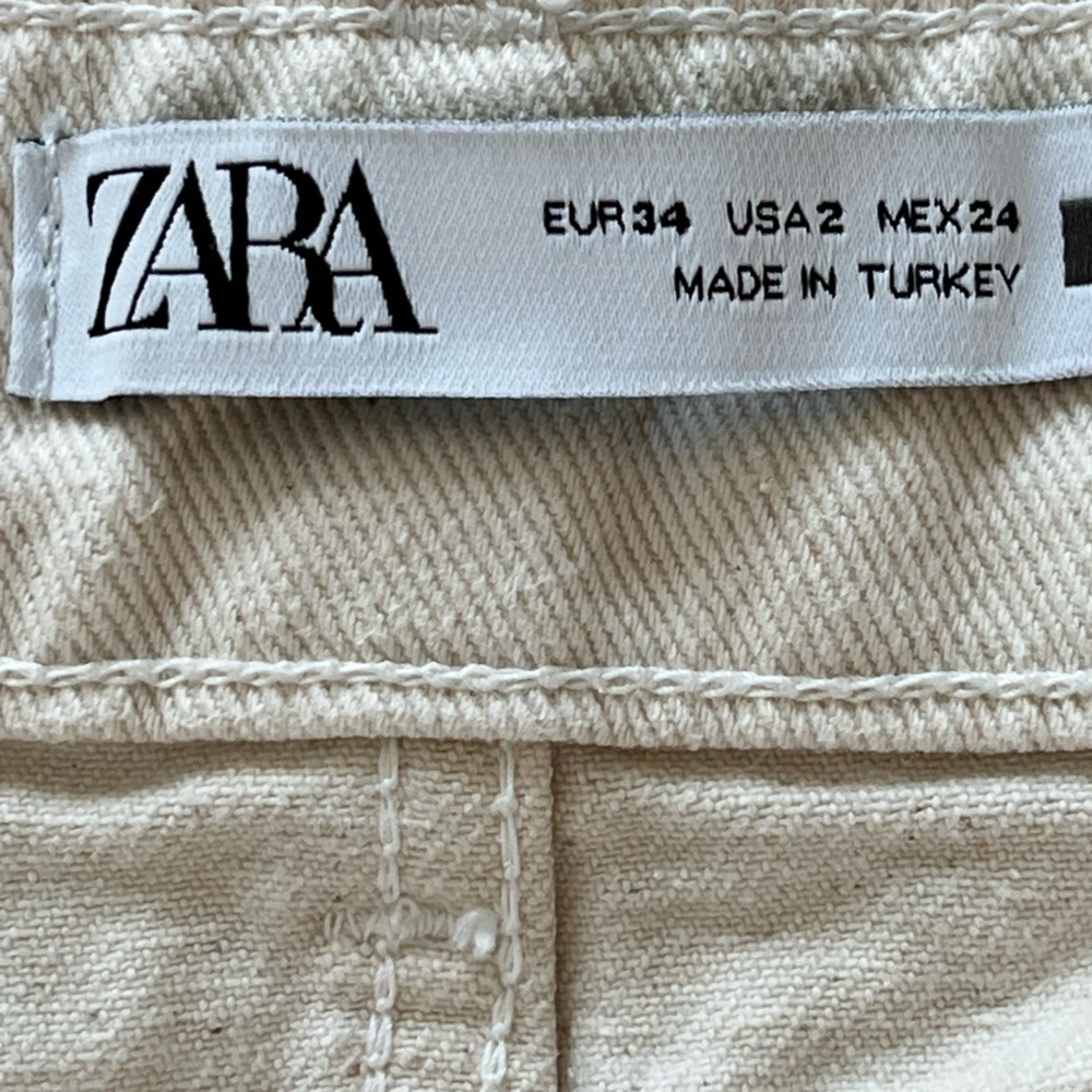 Zara Women High Waist Denim Twill Shorts Natural 100% Cotton Size 2 Button Fly - Picture 10 of 14